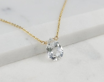 White Topaz Necklace, April Birthstone / Handmade Jewelry / Necklaces for Women, White Topaz Pendant, Gemstone Necklace, Birthstone Necklace