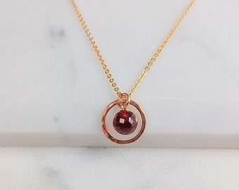 Garnet Hoop Necklace, January Birthstone /Handmade Jewelry/ Necklaces for Women, Garnet Choker, Dainty Gemstone Necklace, Gifts for Her