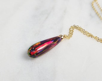 Red Fire Opal Necklace, October Birthstone / Handmade Jewelry / Opal Necklace, Necklaces for Women, Birthstone Necklace, Gemstone Necklace