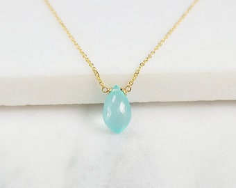 Aqua Chalcedony Necklace, Chalcedony Pendant /Handmade Jewelry/ Simple Gold Necklace, Necklaces for Women, Gemstone Necklace, Boho Necklace