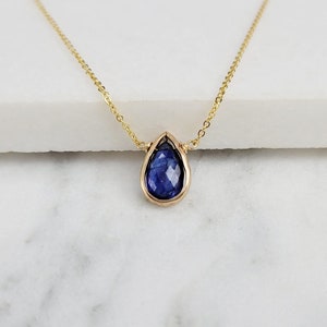 Genuine Sapphire Necklace, September Birthstone /Handmade Jewelry/ Blue Sapphire Pendant, Necklaces for Women, Simple Gold Necklace, Dainty