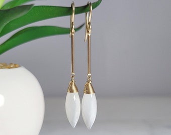 White Moonstone Earrings, June Birthstone /Handmade Jewelry/ Bridal Earrings, Gold Moonstone Earrings, Dainty Gemstone Earrings, Minimalist