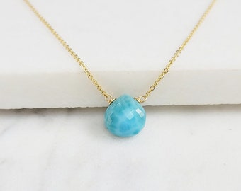 Larimar Necklace, Larimar Pendant / Handmade Jewelry / Genuine Larimar Jewelry, Simple Gold Necklace, Stress Relief, Necklaces for Women
