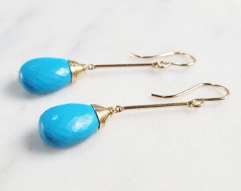 Turquoise Long Dangle Earrings, Birthstone Earrings, Simple Everyday Earrings, Statement Earrings, Boho Earrings, Gemstone Earring, Dainty
