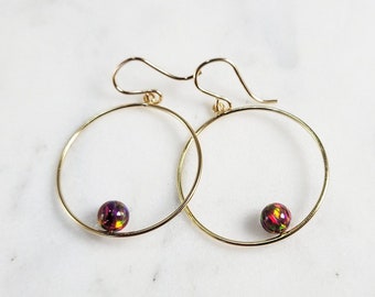 Red Fire Opal Hoop Earrings, October Birthstone /Handmade Jewelry/ Opal Earrings, Bridal Earrings, Gold or Silver Hoops, Gemstone Earrings