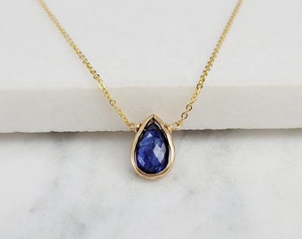 Genuine Sapphire Necklace, September Birthstone /Handmade Jewelry/ Blue Sapphire Pendant, Necklaces for Women, Simple Gold Necklace, Dainty