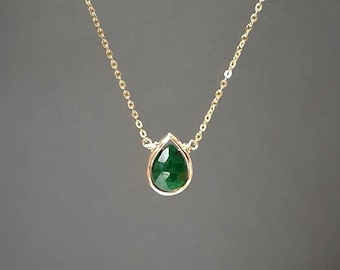 Raw emerald necklace for women Real emerald jewelry Natural emerald pendant necklace Green emerald point necklace Genuine emerald gemstone