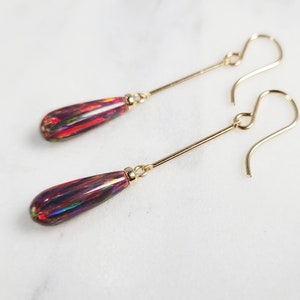 Red Fire Opal Earrings, October Birthstone /Handmade Jewelry/ Opal Long Dangle Earrings, Gold Opal Earrings, Dainty Gemstone Earrings