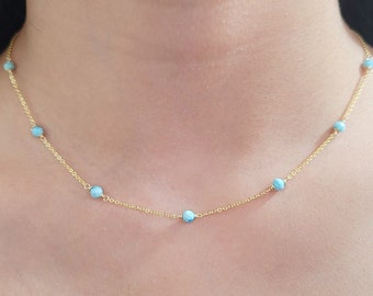 Larimar Necklace, Gemstone Choker /Handmade Jewelry/ Beaded Choker, Simple Gold Necklace, Gemstone Necklace, Necklaces for Women, Layered