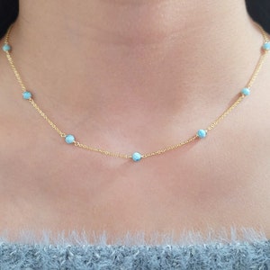 Larimar Necklace, Gemstone Choker /Handmade Jewelry/ Beaded Choker, Simple Gold Necklace, Gemstone Necklace, Necklaces for Women, Layered