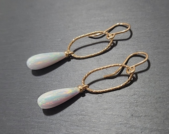 Opal Earrings, October Birthstone /Handmade Jewelry/ Opal Long Dangle Earrings, Gold Opal Earrings, Dainty Gemstone Earrings, Minimalist
