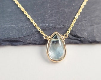 Genuine Aquamarine Pendant Necklace, March Birthstone /Handmade Jewelry/ Simple Gold Necklace, Necklaces for Women, Gemstone Necklace