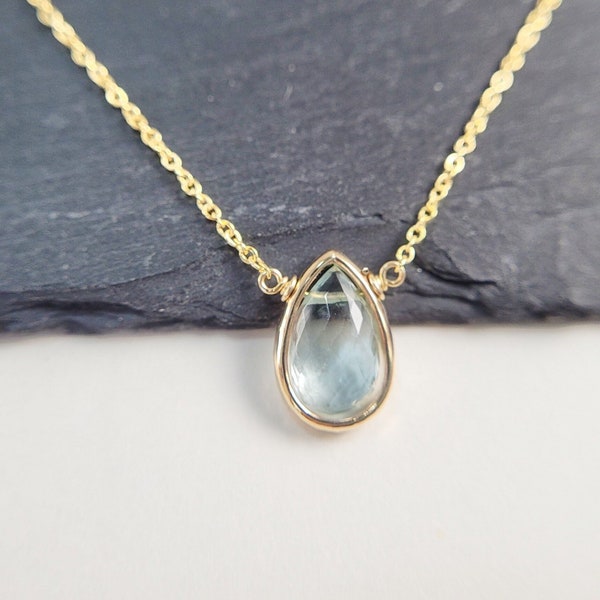 Genuine Aquamarine Pendant Necklace, March Birthstone /Handmade Jewelry/ Simple Gold Necklace, Necklaces for Women, Gemstone Necklace