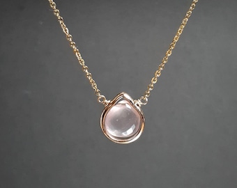 Rose Quartz Gold Necklace, Rose Quartz Pendant / Handmade Jewelry / Silver Necklace, Rose Quartz Heart Necklace, Necklaces for Women, Dainty