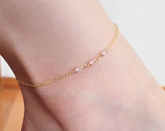 Rose Quartz Anklet, Gemstone Anklet /Handmade Jewelry/ Summer Jewelry, Gold Chain Anklet, Silver Anklet, Boho Anklet, Dainty Anklet, Stacked