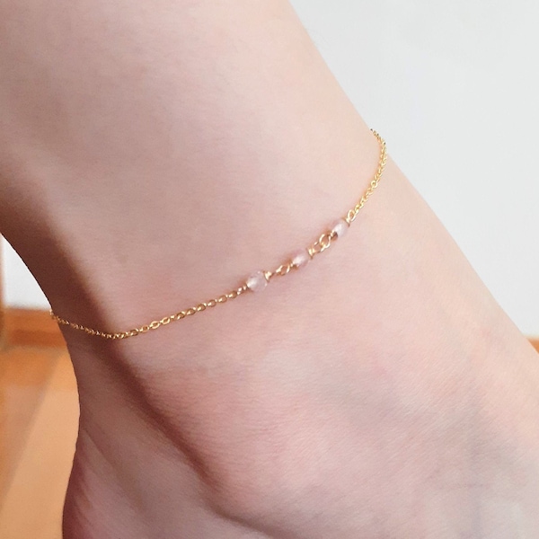 Rose Quartz Anklet, Gemstone Anklet /Handmade Jewelry/ Summer Jewelry, Gold Chain Anklet, Silver Anklet, Boho Anklet, Dainty Anklet, Stacked