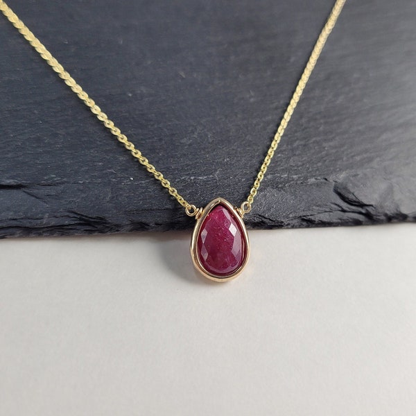 Genuine Ruby Necklace, July Birthstone / Handmade Jewelry / Ruby Pendant, Necklaces for Women, Gold or Silver Necklace, Delicate Layering