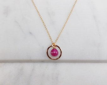 Ruby Hoop Necklace, July Birthstone /Handmade Jewelry/ Necklaces for Women, Ruby Choker, Dainty Gemstone Necklace, Gifts for Her