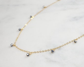Silver Pyrite Necklace, Two-Toned Necklace / Handmade Jewelry/ Simple Gold Necklace, Two-Toned Choker, Necklaces for Women, Dainty Choker
