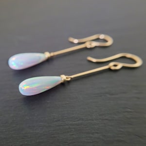 Opal Earrings, October Birthstone /Handmade Jewelry/ Opal Long Dangle Earrings, Gold Opal Earrings, Dainty Gemstone Earrings, Minimalist