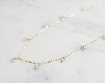 Aquamarine Necklace, March Birthstone /Handmade Jewelry/ Simple Gold Necklace, Layered Necklace, Necklaces for Women, Gemstone Choker, Boho