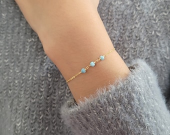 Dainty Larimar Bracelet, Gold Chain Bracelet / Handmade Jewelry / Silver Bracelet, Delicate Bracelet, Bracelets for Women, Stress Relief