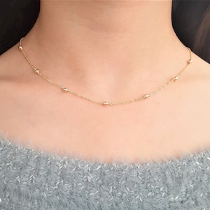 Beaded Gold Choker, Simple Gold Necklace /Handmade Jewelry/ Layered Necklace, Necklaces for Women, Dainty Necklace, Simple Necklace, Choker