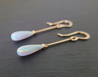 Opal Earrings, October Birthstone /Handmade Jewelry/ Opal Long Dangle Earrings, Gold Opal Earrings, Dainty Gemstone Earrings, Minimalist