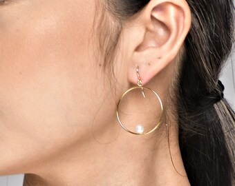 Freshwater Pearl Hoop Earrings, June Birthstone /Handmade Jewelry/ Bridal Earrings, Gold or Silver Hoops, Birthstone Earrings, Dainty Gift