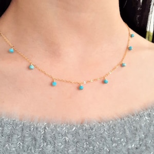 Turquoise Necklace, December Birthstone Necklace / Handmade Jewelry / Gemstone Choker, Layered Necklace, Necklaces for Women, Beaded Choker