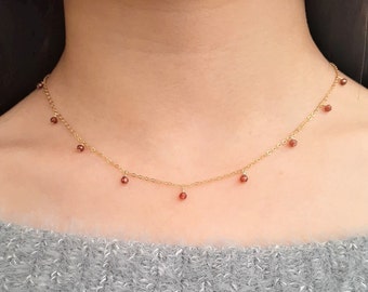 Genuine Garnet Necklace, January Birthstone /Handmade Jewelry/ Simple Gold Necklace, Necklaces for Women, Dainty Necklace, Gemstone Necklace