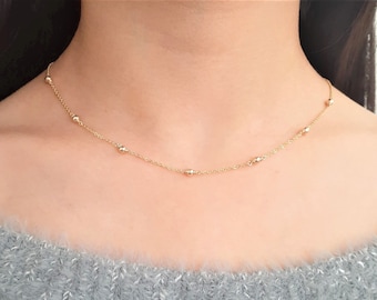 Beaded Gold Choker, Simple Gold Necklace /Handmade Jewelry/ Layered Necklace, Necklaces for Women, Dainty Necklace, Simple Necklace, Choker
