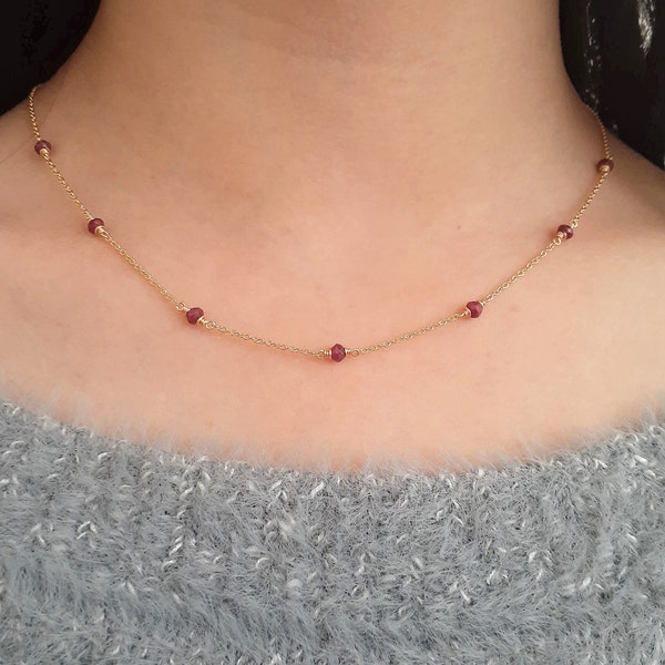 Genuine Ruby Necklace, July Birthstone Necklace / Handmade Jewelry / Necklaces for Women, Ruby Choker, Gemstone Necklace, Layered Necklace