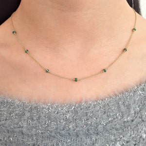 Genuine Emerald Necklace • May Birthstone • Handmade Jewelry • Necklaces for Women • Gemstone Necklace • Layered Necklace • Beaded Choker • Simple Gold Necklace