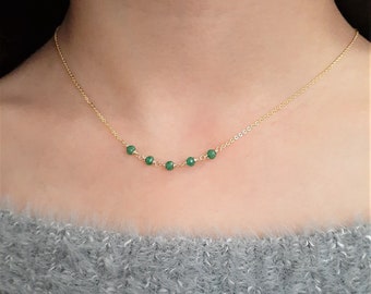 Emerald Necklace, May Birthstone Necklace / Handmade Jewelry / Simple Gold Necklace, Necklaces for Women, Gemstone Necklace, Beaded Choker