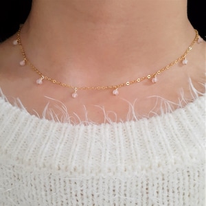 Rose Quartz Necklace, Gemstone Choker / Handmade Jewelry / Necklaces for Women, Layered Necklace, Rose Quartz Choker, Beaded Choker, Dainty