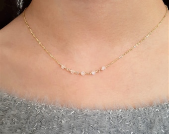 Rainbow Moonstone Necklace, June Birthstone Necklace /Handmade Jewelry/ Necklaces for Women, Gemstone Necklace, Beaded Choker, Dainty Choker