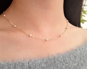 Freshwater Pearl Necklace, Pearl Choker, June Birthstone /Handmade Jewelry/ Simple Gold Necklace, Dainty Pearl Necklace, Necklaces for Women