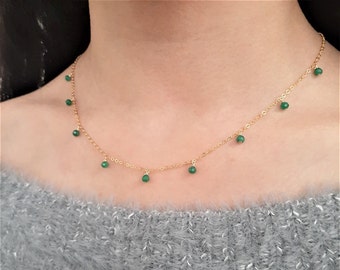 Genuine Emerald Necklace, May Birthstone Necklace /Handmade Jewelry/ Gemstone Necklace, Necklaces for Women, Layered Necklace, Boho Necklace