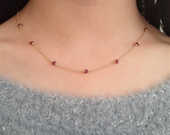 Genuine Ruby Necklace, July Birthstone Necklace / Handmade Jewelry / Necklaces for Women, Ruby Choker, Gemstone Necklace, Layered Necklace
