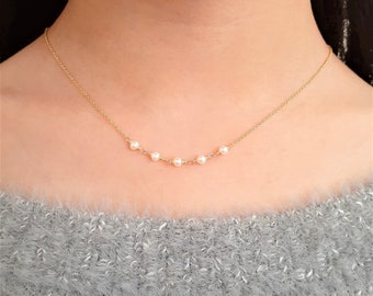 Pearl Necklace, June Birthstone Necklace /Handmade Jewelry/ Gemstone Necklace, Freshwater Pearl Choker, Necklaces for Women, Gemstone Choker