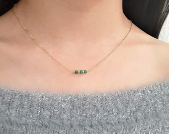 Emerald Bar Necklace, May Birthstone Necklace / Handmade Jewelry / Gemstone Necklace, Necklaces for Women, Layered Necklace, Dainty Necklace