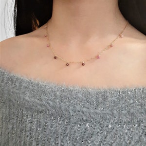 Pink Tourmaline Necklace, October Birthstone Necklace / Handmade Jewelry / Gemstone Choker, Layered Necklace, Necklaces for Women, Dainty