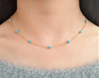 Turquoise Choker, December Birthstone Necklace /Handmade Jewelry/ Gemstone Necklace, Necklaces for Women, Layered Necklace, Gemstone Choker