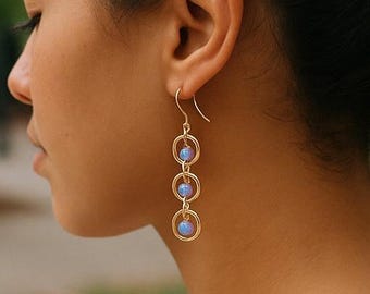 Purple Opal Hoop Earrings – Boho Statement Jewelry, Gift for Her, Mother’s Day Jewelry, Elegant Gift Idea, Delicate Everyday Jewelry