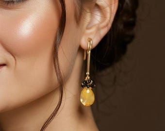 Natural Citrine & Spinel Earrings – Sparkling Cluster Dangles, Handmade Boho Chic Jewelry, Unique Statement Earrings – Gift for Women