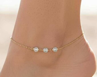 Aquamarine Anklet, March Birthstone / Handmade Jewelry / Birthstone Anklet, Gemstone Anklet, Summer Jewelry, Beaded Anklet, Ankle Bracelet