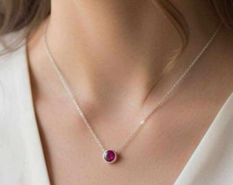 Tiny Ruby Necklace – July Birthstone Pendant, Simple Elegant Solitaire Gemstone Jewelry – Perfect Gift for Women - Delicate Everyday Jewelry