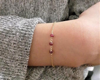 Genuine Ruby Bracelet, July Birthstone /Handmade Jewelry/ Gold Chain Bracelet, Dainty Stacked Bracelet, Bracelets for Women, Summer Jewelry