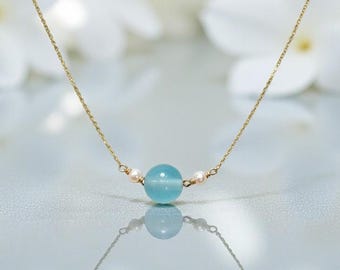 Jade & Freshwater Pearl Necklace – May and June Birthstone Jewelry – Handmade Gemstone Necklace – Gift for Her – Dainty Layering Necklace